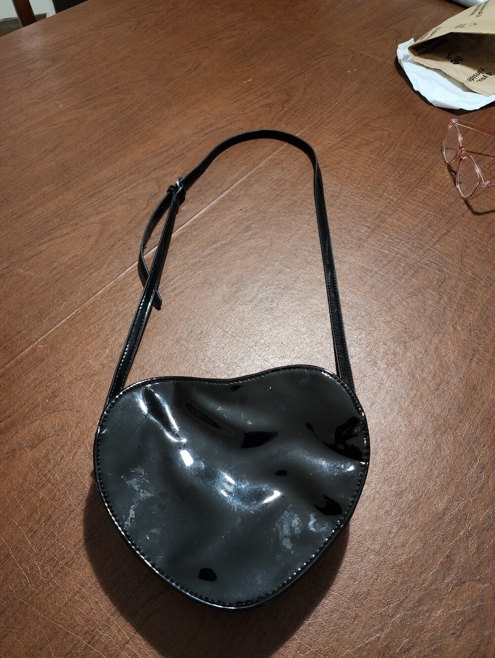 Heart-Shaped Cross Accent Shoulder Bag - Black & Pink - Picture 3 of 10